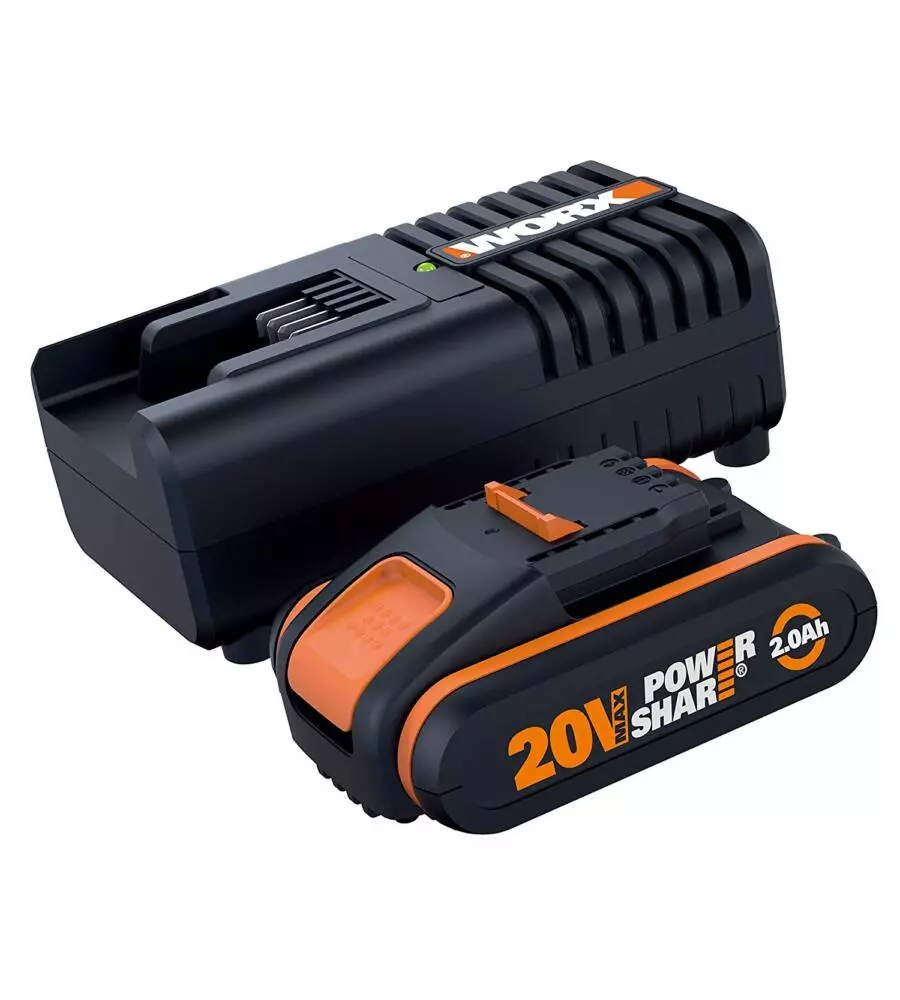 SET CARICABATTERIA  E BATTERIA WORX "WA3601" 20V 2.0AH 20V